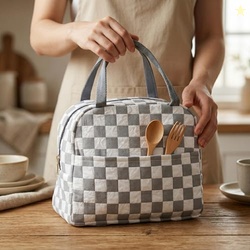 The Earth Store White Check Insulated Lunch Bag for Office Men, Women 