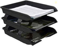 Sumoware 3 Compartments ABS Plastics File Tray Rack (Black)