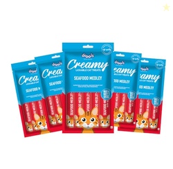 Drools Creamy Lickable Cat Treats (75g x 5 Pouches) Total 375g | Seafo