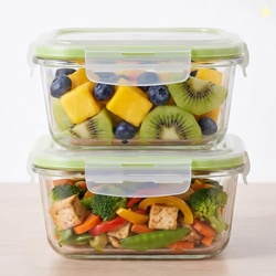 Enhancio Glass Food Storage Containers Set of 2 (830ml Each) | Square 