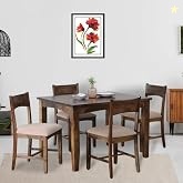 EXCEL HOME 4 Seater Wooden Dining Set, Grey Upholstered Chairs, Modern