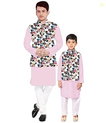 Os Men's & boy kurta pyjama set with nerhu jackets (Multi printed) in 