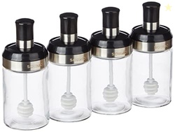 Amazon Brand - Solimo Borosilicate Glass Sauce Jar with Dipper, Set of