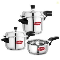Lifelong Stainless Steel Pressure Cooker | Set of 3 | 2L 3L & 5L | Ind