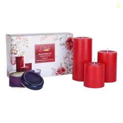 Pack of 3 Unscented Red Pillar Candles | Burn Time 50/65/80 Hours | Bo