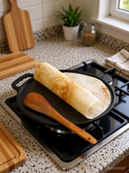 Lifelong Pre - Seasoned Cast Iron Tawa with Wooden Spatula, Natur...mo
