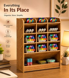 Expro 15 Compartments Wooden Desktop Storage Organizer (Brown)