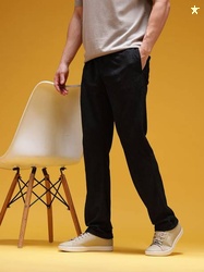 HERE&NOW Men Regular Fit Black Polyester Trousers