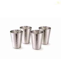 Tosaa Stainless Steel V Shape Hammered Finish Glasses Pack of 4 - Non-