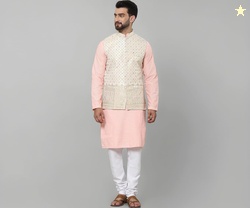 (Since 1958 Men's Cotton Linen Maroon Kurta and White Pyjama with Must