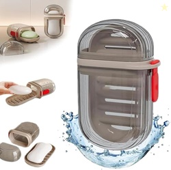 Plastic Wall Mounted Double Layers Soap Dish Saver with Drain Tray, Ad