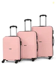 Teakwood Set of 3 8 Wheels Trolley Bag Hard Cabin with Zipper Closure,