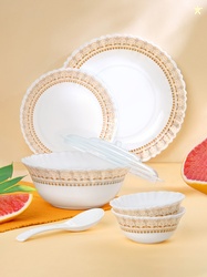 Larah by BOROSIL Jupiter Halo Silk Series White Ethnic Motifs Opalware