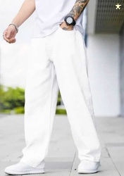 NAZDA Men Loose Fit Mid Rise White Jeans