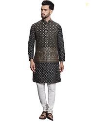 SOJANYA (Since 1958 Men's Silk Blend Kurta and Pyjama with Nehru Jacke
