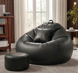 Sattva Piping 3XL Sofa Style Bean Bag Chair with Beans Filled | Faux L