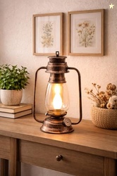 Tu Casa Transparent Glass Shade With Copper Metal-Iron Base Table Lant