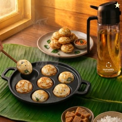 Cast Iron Appe Pan 7 Cavity 18 cm | Free Oil Dispenser 500ml | Pre-Sea