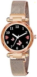 Queen Round Dial Magnetc Strap Analog Gold Watch for Girls_2051