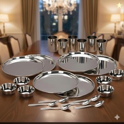 Stainless Steel Solid Heavy Mirror Finish Dinner Set of 24 Pcs (6 Plat