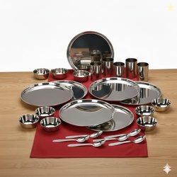 Stainless Steel Solid Heavy Mirror Finish Dinner Set of 24 Pcs (6 Plat