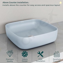 Plantex Platinum Ceramic Tabletop Square Wash Basin/Countertop Bathroo