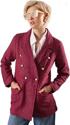 Women Maroon Tweed Double-Breasted Blazer M