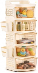 Homeor 5 Tier Plastic Storage Drawer Cabinet with Wheels, Modular Ches
