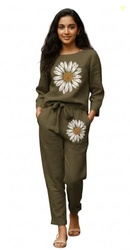 White Button new Girls sunflower Daisy Print Flax Cotton Co-ord Set - 