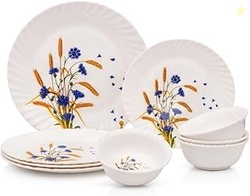 Melamine Dinner Set 18 Pieces, White with Blue & Yellow Floral Design,