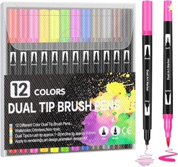 Corslet 12 Pcs Dual Tip Brush Pens Felt Tip Pen Set 12 Colors, Colouri