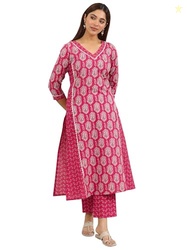 Libas Printed Pure Cotton Straight Kurta with Trouser Suit