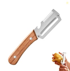 3-in-1 Stainless Steel Vegetable Peeler with Wooden Handle  Double Bla