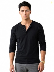 BULLMER Mens Trendy Full Sleeve Henley Neck T-Shirt | Cotton Blend Sol