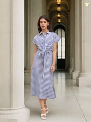 DL Woman Striped Shirt Style Midi Dress