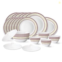 Elega Fluted Series Opalware Dinner Set | 31 Pieces for Family of 6 | 