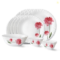 Larah by Borosil Belle Fluted Series Opalware Dinner Set | 13 Pieces f
