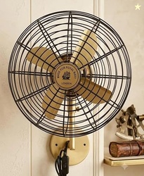 Royal Navy London Retro Wall Fan, Antique Gold & Black Metal Guard | V