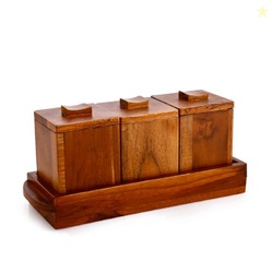 Crystal Milano Premium Teak Wood Tray with 3 Bowls | Serve & Store | I