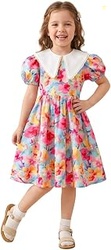 Girls Floral Frock Dress with Bow | Sleeveless Princess Dress with Fro
