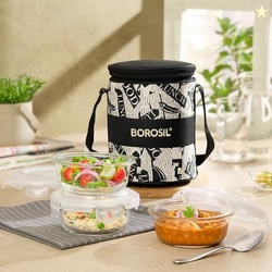 Borosil Nostalgia Borosilicate Glass Lunchbox with Bag | 3 pc Round Co