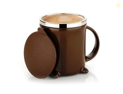 Black Olive Coffee Mug With Lid And Handle- Plastic Covered Stainless 