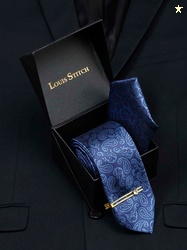 LOUIS STITCH Woven Design Italian Silk Necktie Set