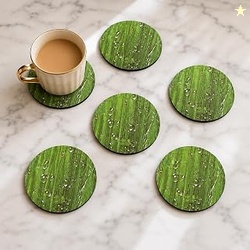 GKD Coaster Set of 6 Natural Wooden Green Bamboo Style Coasters with B
