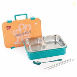 ATTRO Fun Bite Stainless Steel Lunch Box  3 Compartment Bento Tiffin, 