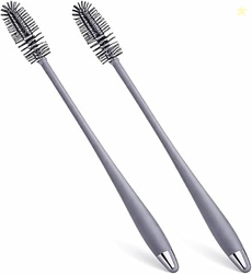 2 Piece Silicone Bottle Cleaning Brush Set with 12 Inch Long Handle, F