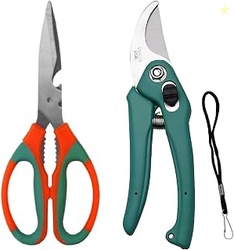Combo - Hand Pruner Cutter (1 Pc) & Gardening Scissors (1 Pc) | Heavy 
