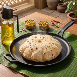 HomeWiz Cast Iron Roti Tawa 28 cm | Free Oil Dispenser 500ml | Pre-Sea