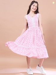 pspeaches Floral Print Fit & Flare Cotton Midi Dress (8-10Y) by Myntra