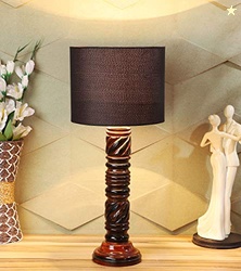tu casa Black Cotton Shade with Brown Mango Wood Base Table Lamp | Ele